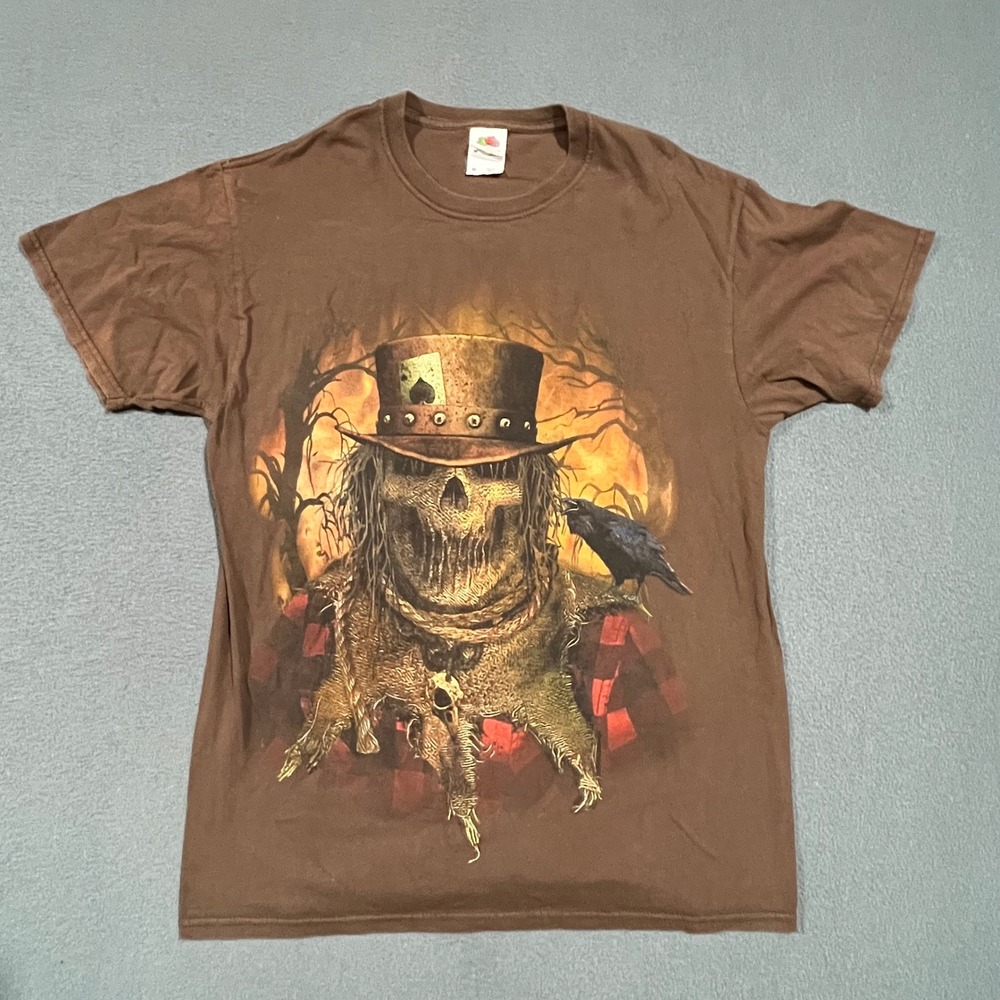 Horror Tee Men's Medium Brown Scarecrow Graphic‎ T-Shirt Halloween Affliction